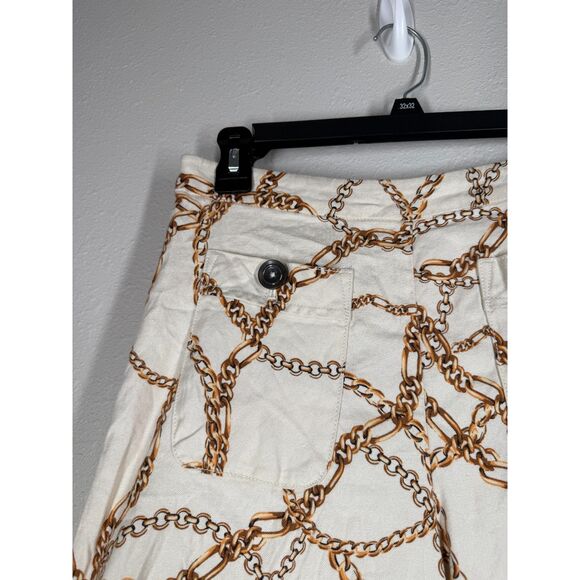 Maeve Anthropologie Linen Blend Palazzo Pants Womens Sz 4 Wide Leg Chain Print - Picture 4 of 15